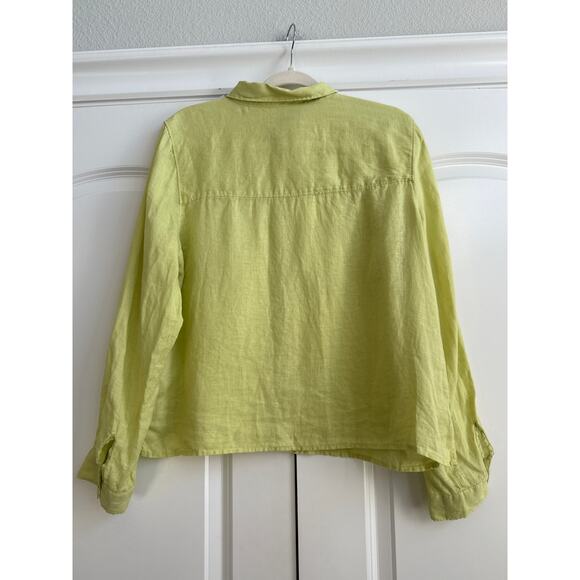 Rachel Zoe 100% Linen Green Chartreuse Collar Button Down Blouse - Picture 8 of 8